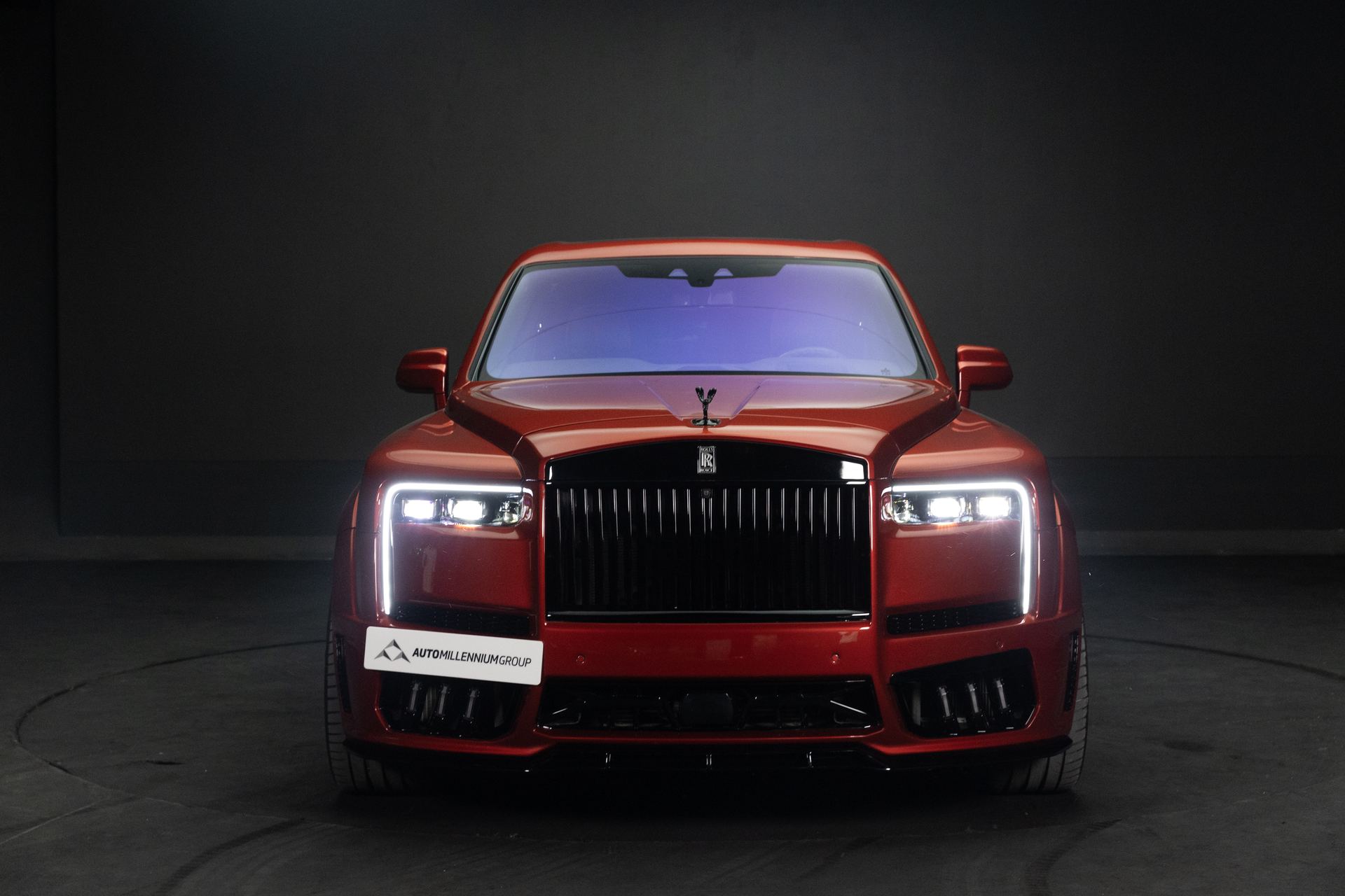 Red Joker Theme SUV, front view in a dark studio