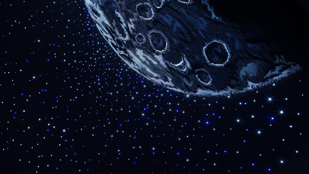 Embroidered moon and starlight headliner, close-up