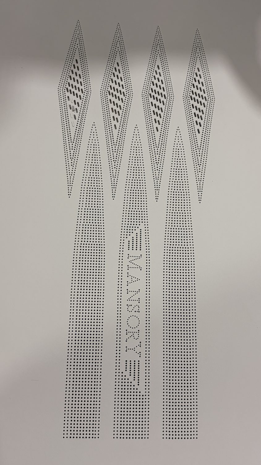 Perforated pattern strips with cut-out lettering